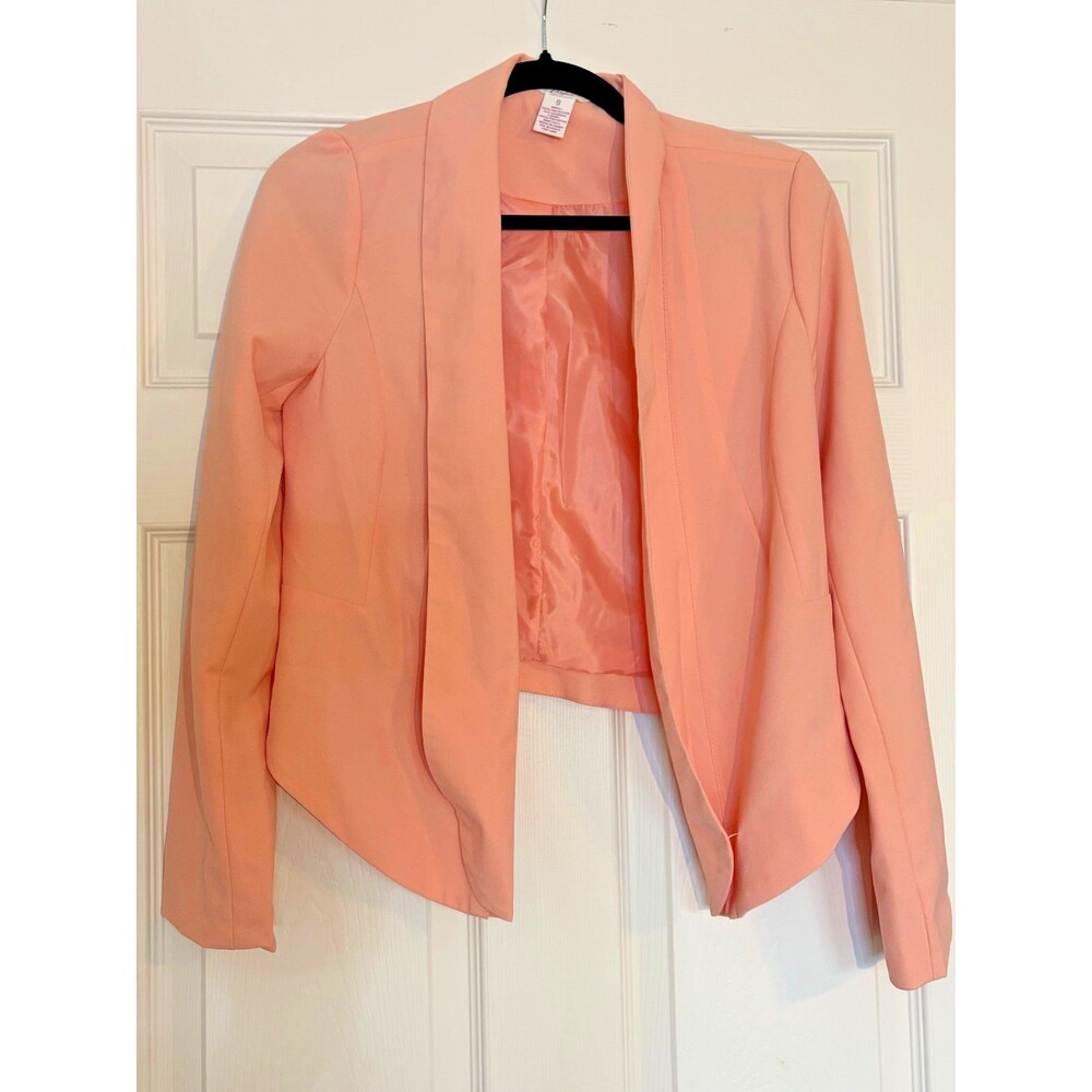 Candies Women's Small S Peach Coral Pink Open Front Blazer Mesh Back Tight Fit